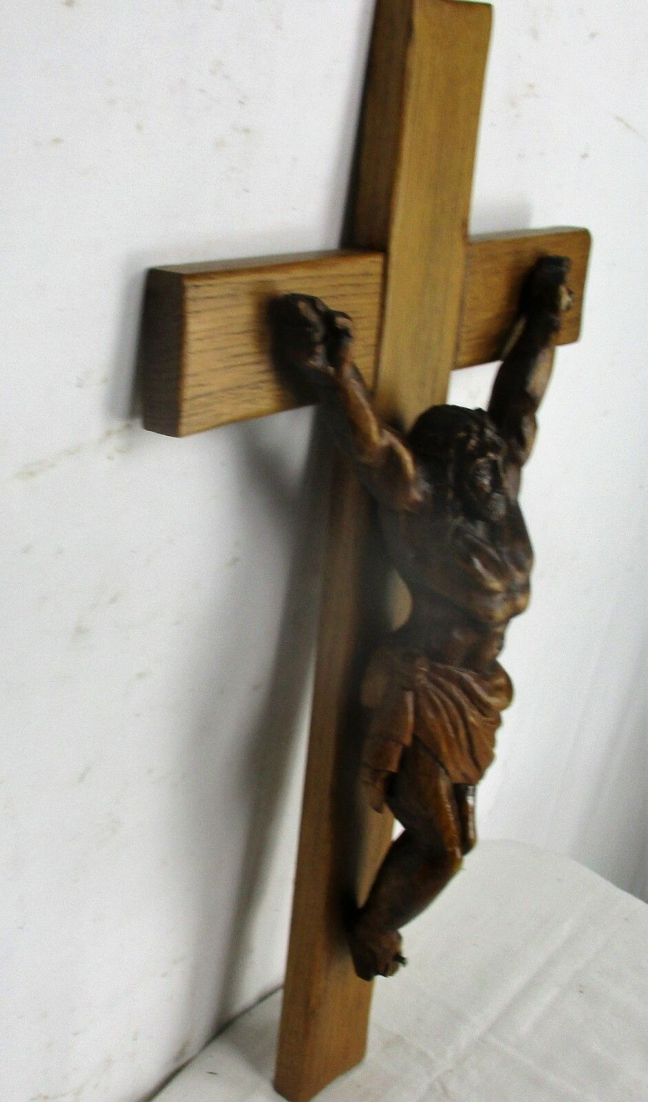 Hand Carved Wood  Hanging Ornate Crucifix Wooden Corpus Jesus Christ Gorgeous photo buy
