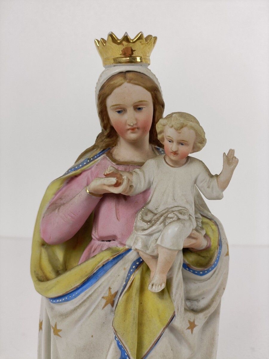 French Antique Bisque Statue  Virgin Mary Lady Madonna Infant Jesus Beautiful Fr photo 323.0