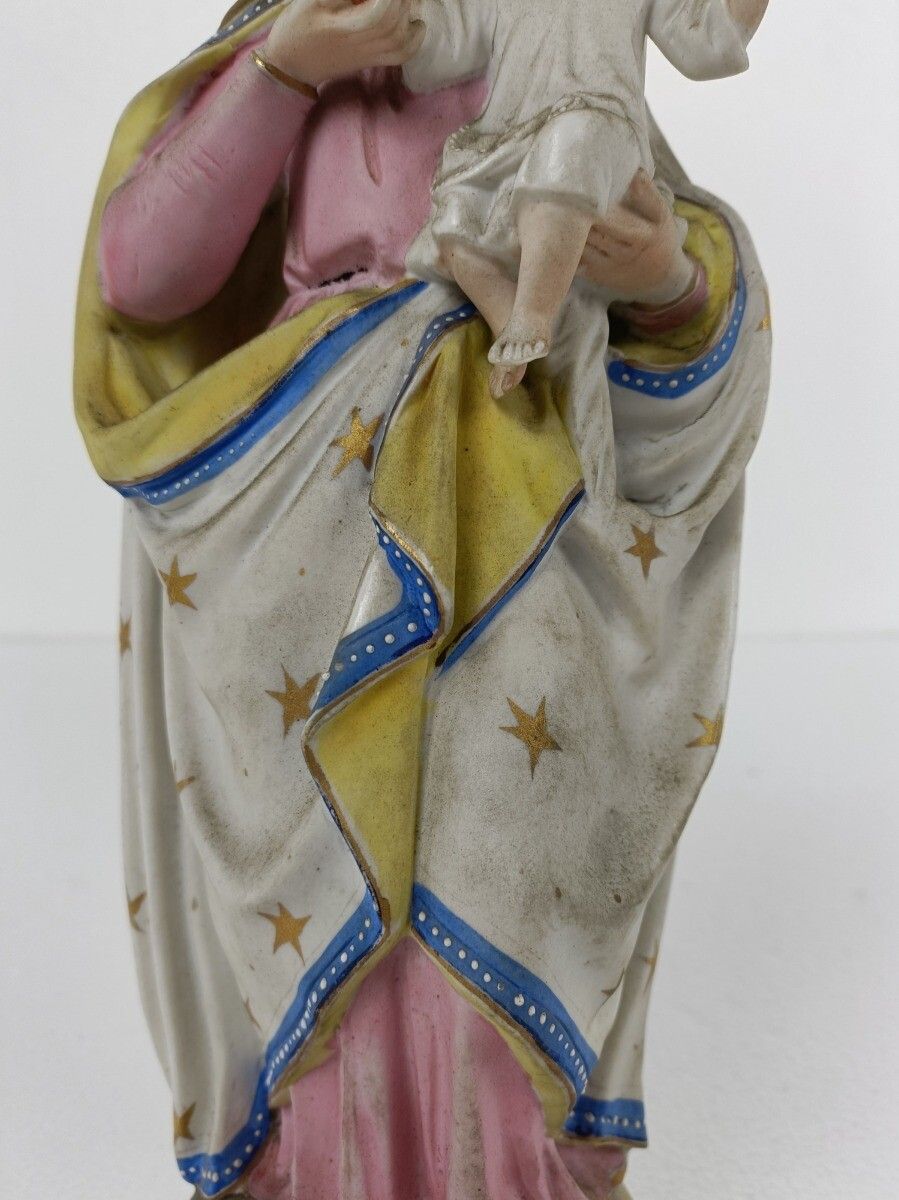 French Antique Bisque Statue  Virgin Mary Lady Madonna Infant Jesus Beautiful Fr photo vinterior
