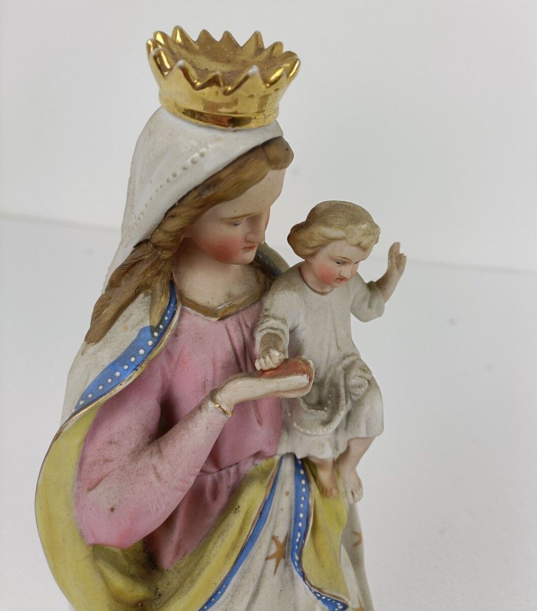 French Antique Bisque Statue  Virgin Mary Lady Madonna Infant Jesus Beautiful Fr photo vintage