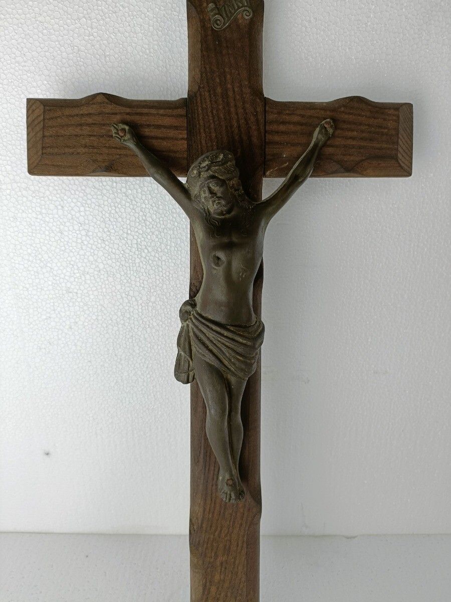 Large  Hand Carved Wood Hanging Crucifix Jesus Christ Cross Vintage Corpus Chris photo Art
