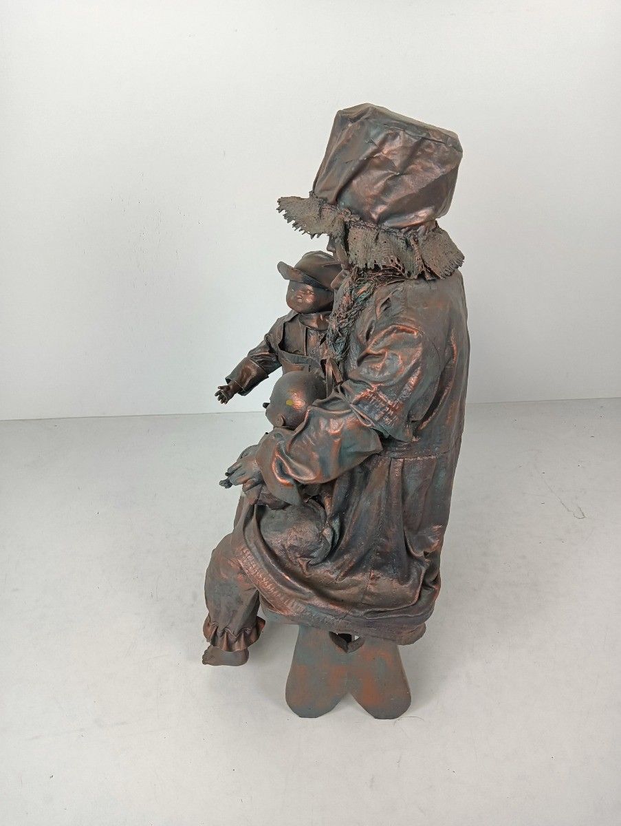 Large Statue Hand Made Paper Mache Mother With Children Very Rare photo for sale
