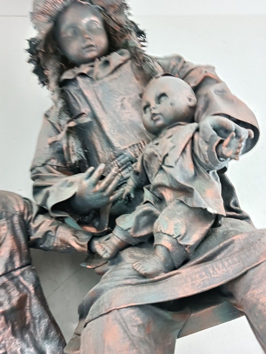 Large Statue Hand Made Paper Mache Mother With Children Very Rare photo vintage
