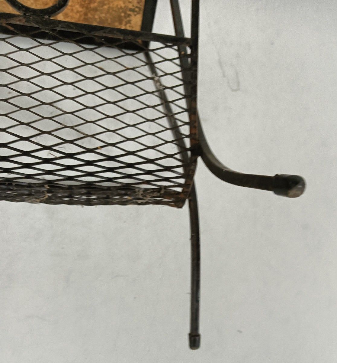 Wrought Iron Mid Century Magazine Rack Newspaper Basket Side Table Mosaic Tiles photo vintage