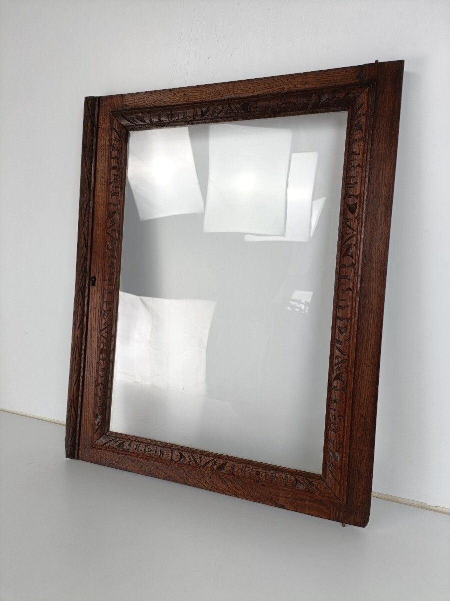 Gorgeous  Hand Carved Wooden Door Panels Clear Glass Pair Antique 19th Century photo for sale