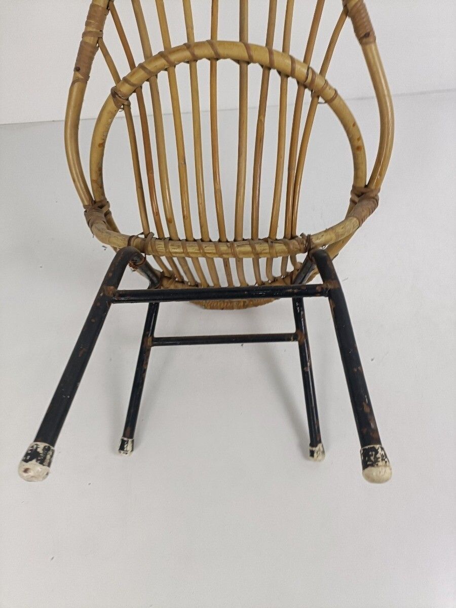 Small Child Chair Mid Century Modern Rattan Wicker  Rohé Noordwolde Funky Rare photo Furniture