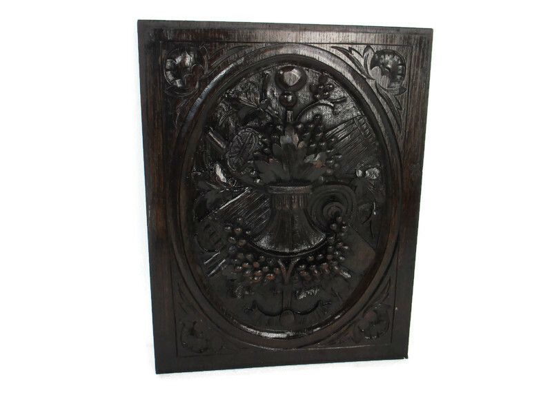 Antique Hand Carved Medallion Door Panel Flower Basket Reclaimed Architectural