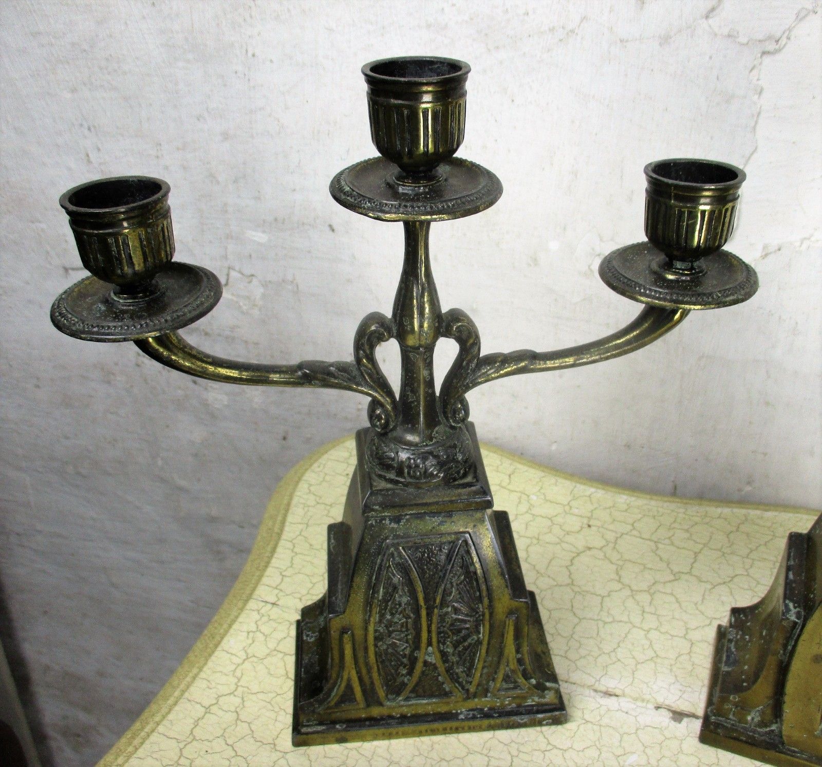 Altar Set Gorgeous Standing Crucifix With Two Candelabras Ornate Embossed Brass photo 204.0