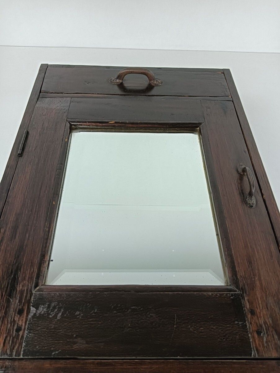 Furniture Dark Tapped Wooden Medicine Apothecary Pharmacy Shaving Cabinet Beveled Glass Mi photo