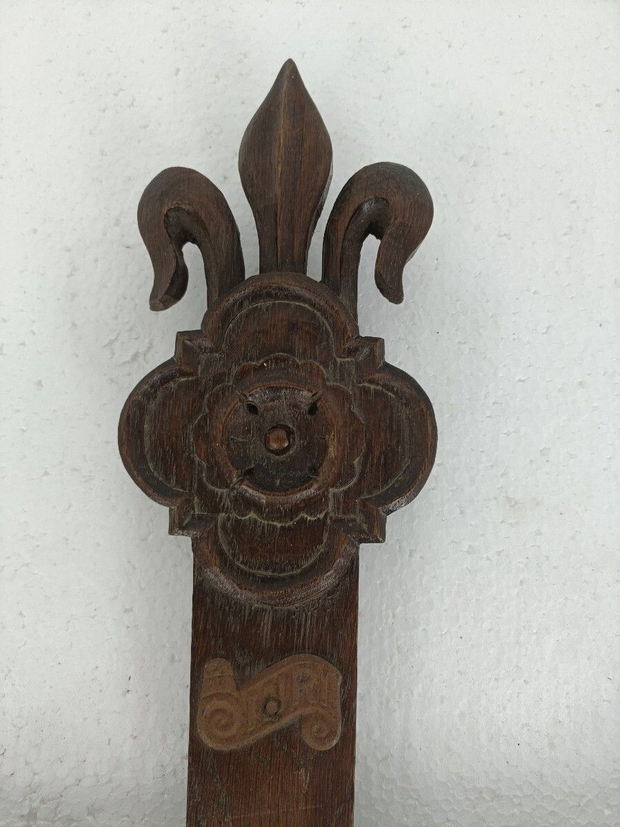 Hand Carved Wood  French Hanging Ornate Crucifix Cross Jesus Christ Fleur De Lis photo for sale