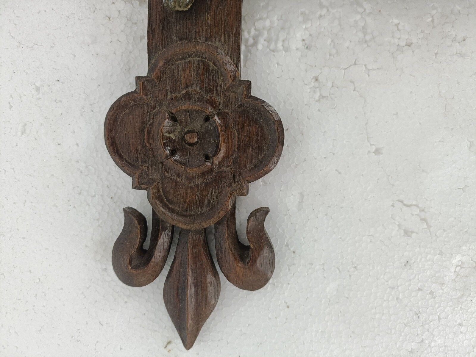 Hand Carved Wood  French Hanging Ornate Crucifix Cross Jesus Christ Fleur De Lis photo 303.0