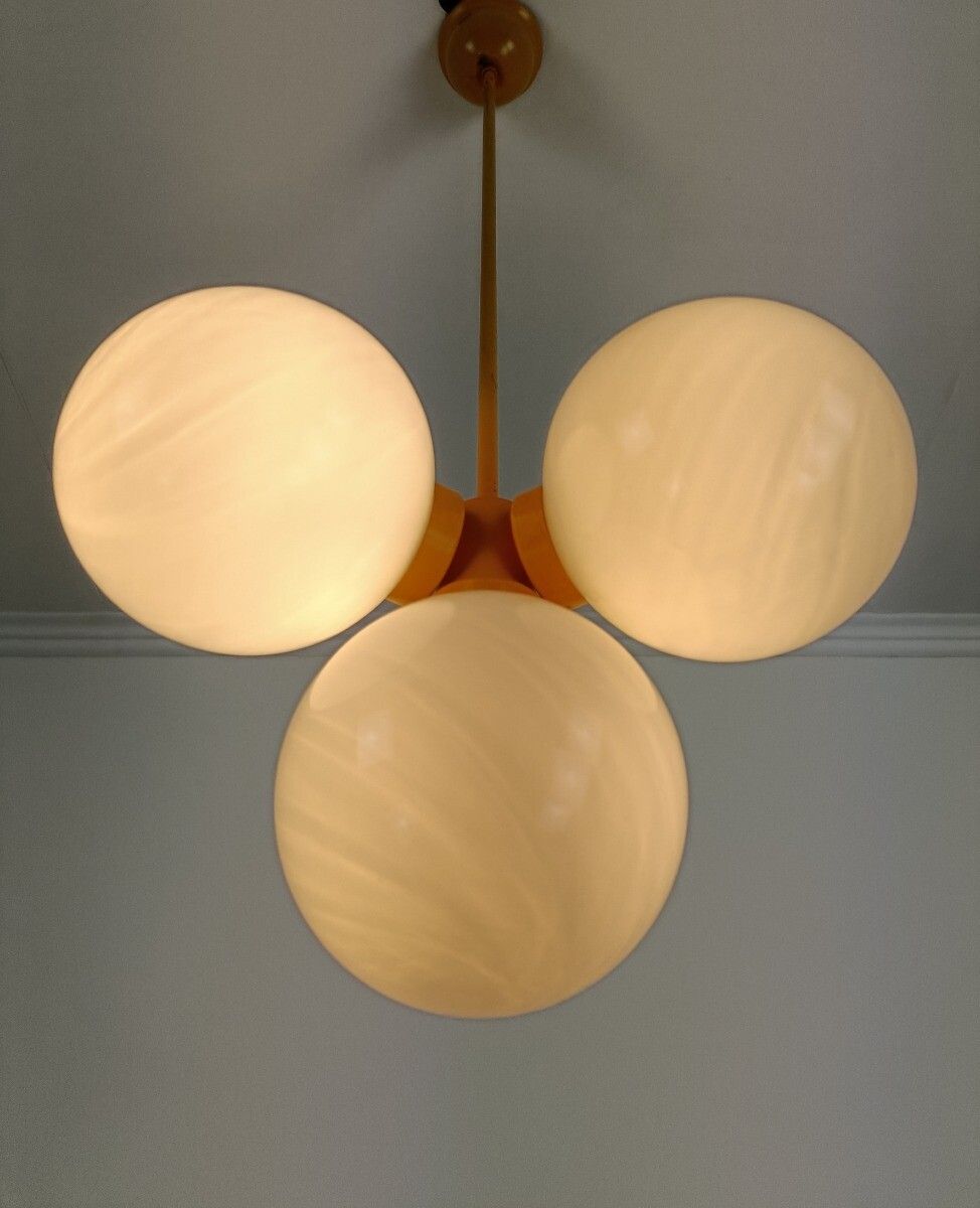 Mid Century Atomic Sputnik Chrome Chandelier 4 Art Glass Balls Design 4 Lights W photo vintage