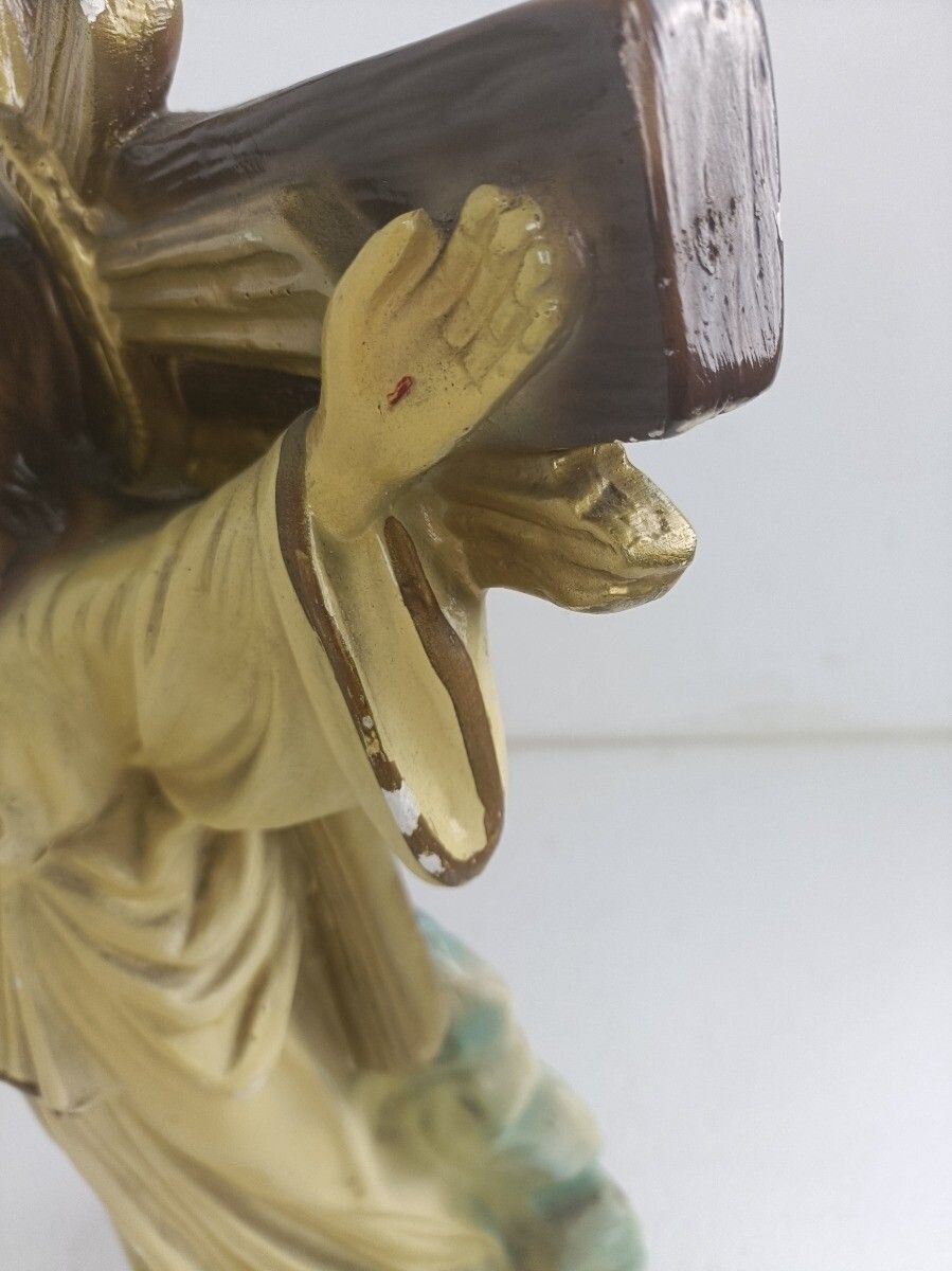 photo furniture Large Antique Statue Sculpture Jesus On The Cross Crucifix Art Deco Plaster
