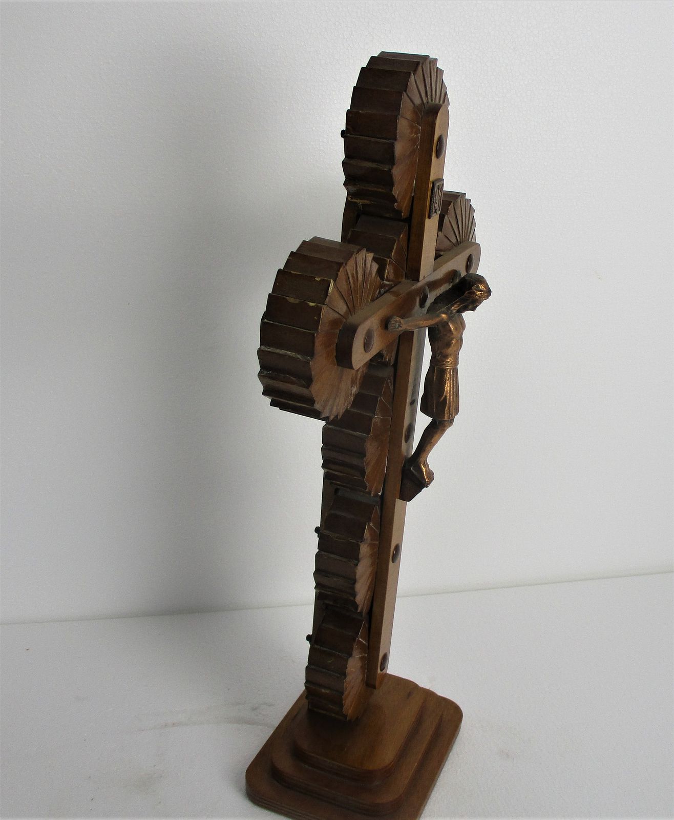 Tramp Trench Tramp Folk Art Standing Hand Carved Wooden Crucifix Vintage Rare Co photo 182.0