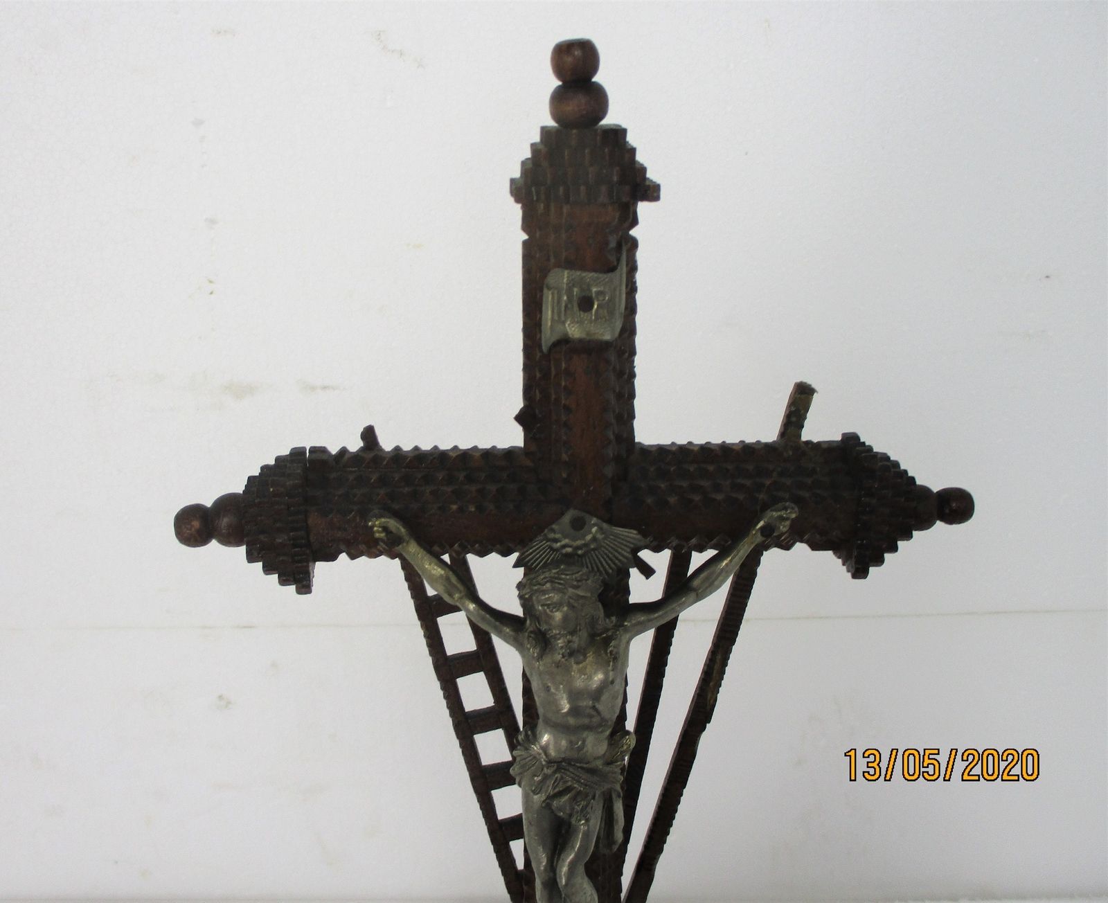 Tramp Trench Tramp Folk Art Standing Hand Carved Wood Crucifix Tools Of Passion photo furniture