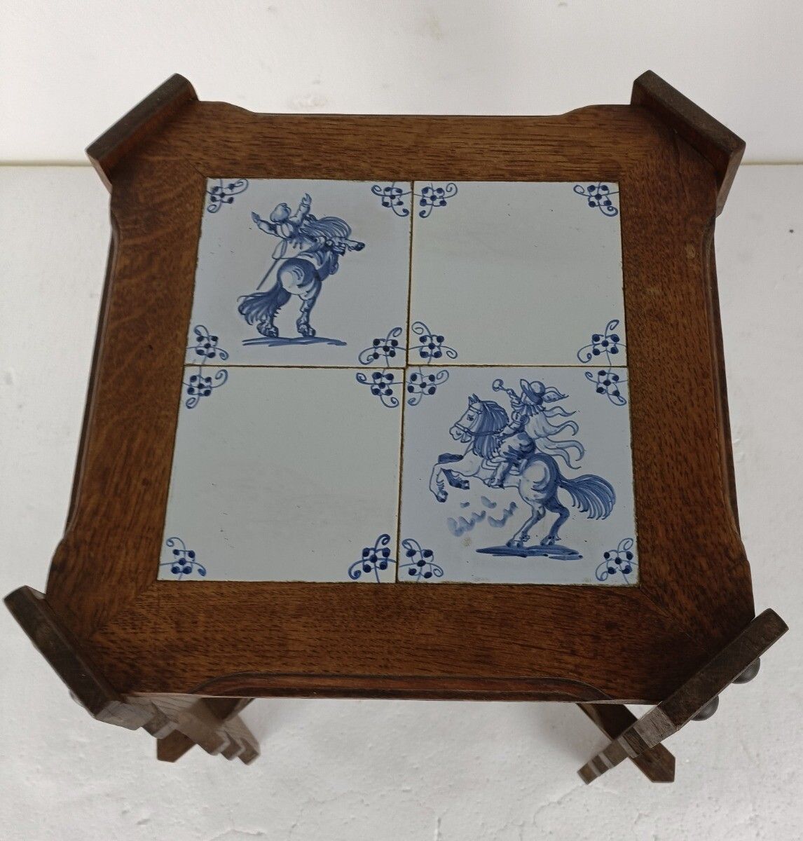 Side Occasional Wine Coffee Table Wood Ceramic Antique Delft Tiles Hunt Gorgous photo Furniture