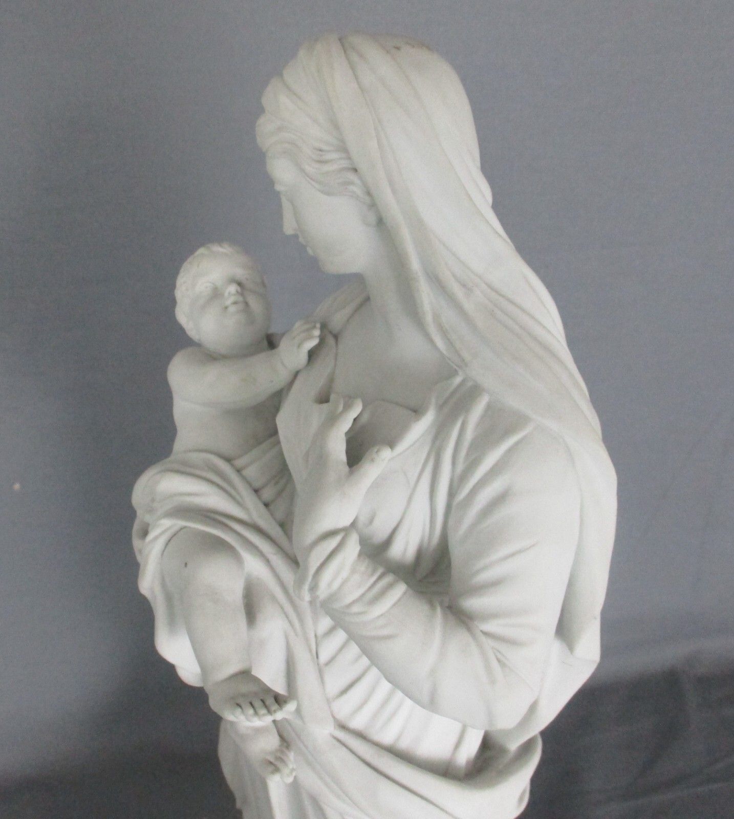 Large French Antique 1900 Bisque Statue Virgin Mary Our Lady Infant Stunning photo furniture
