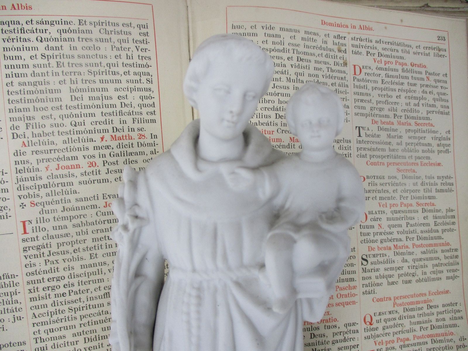 French Antique 1900 Bisque Statue Saint Anthony Padua Infant Child Lilies Marked photo furniture