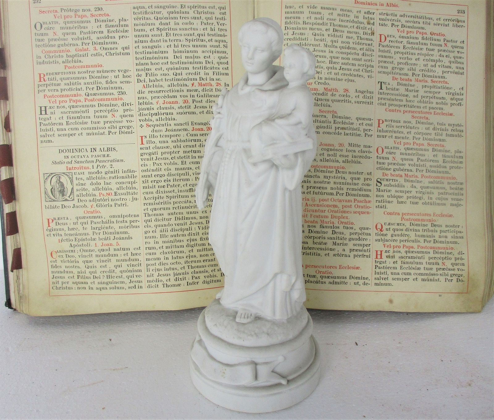 French Antique 1900 Bisque Statue Saint Anthony Padua Infant Child Lilies Marked photo 170.0