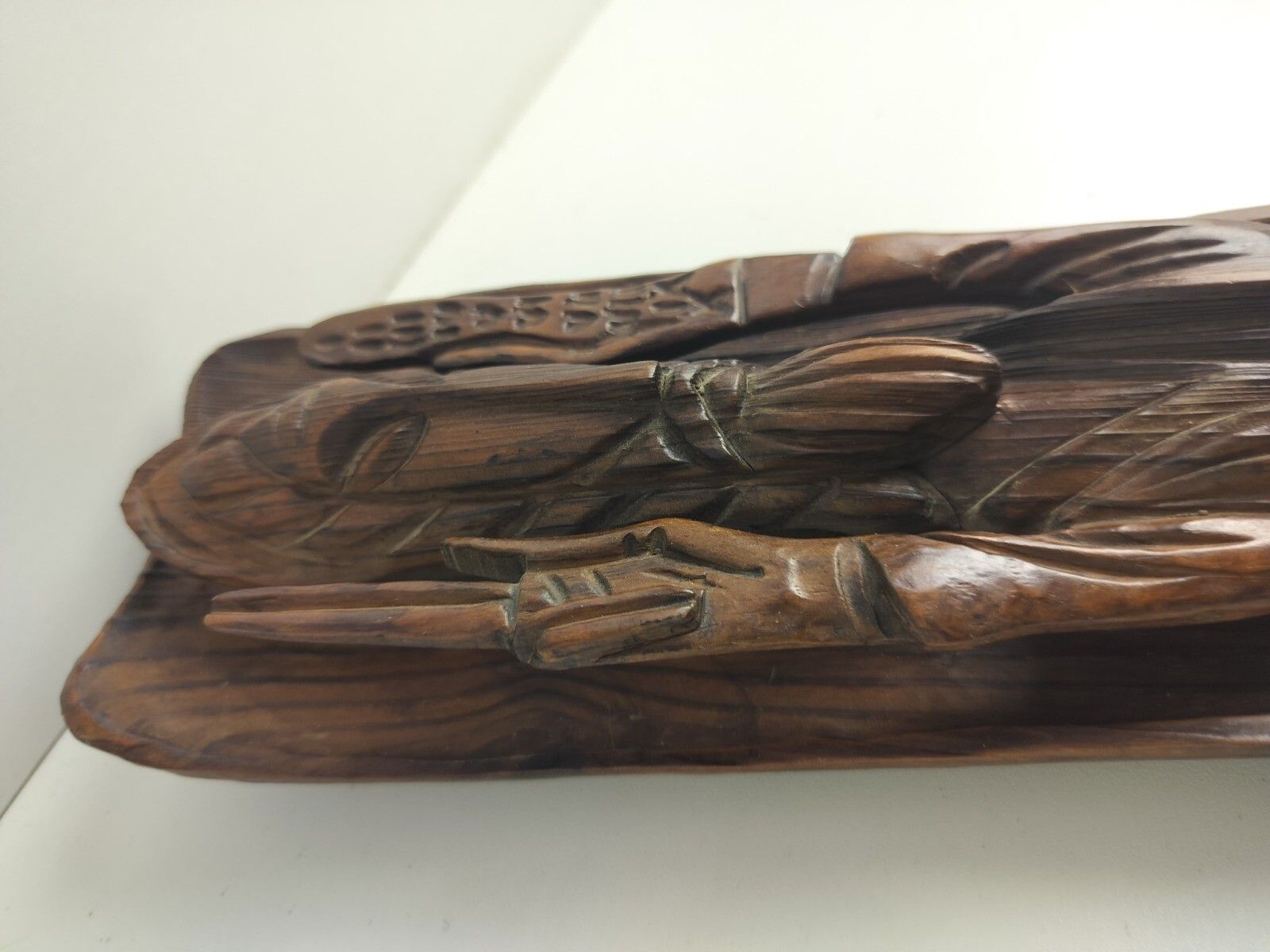 Vintage Hand Carved Wooden Wall Hanging Figurine Man Plaque Asian? photo 61.0