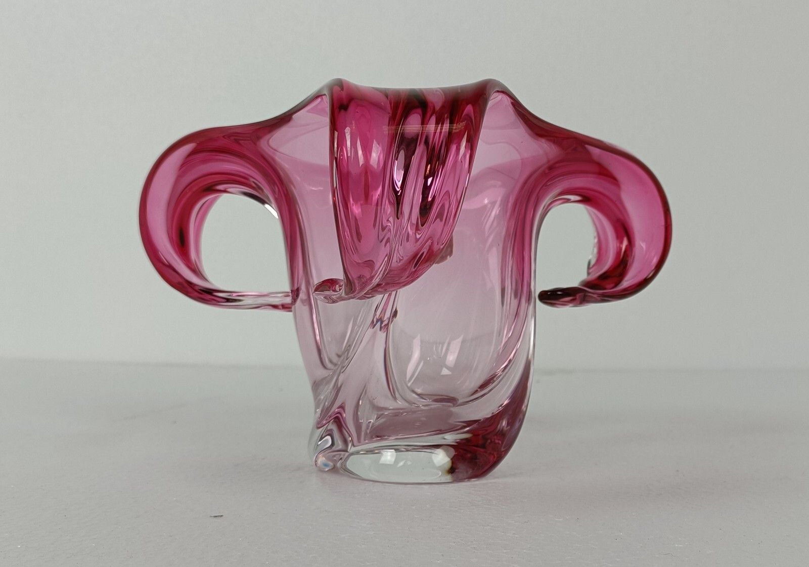 Val St Lambert Belgium Bowl Dish Centerpiece Cranberry Clear  Crystal Marked photo for sale