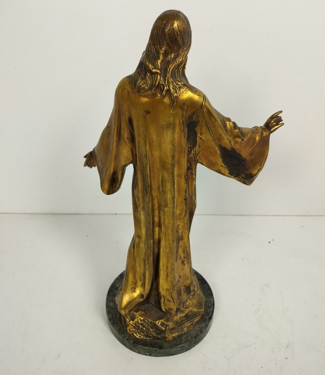 Statue Bronze The Blessing Of Christ Sacred Heart Paul Casq Bronze On Marble photo Art