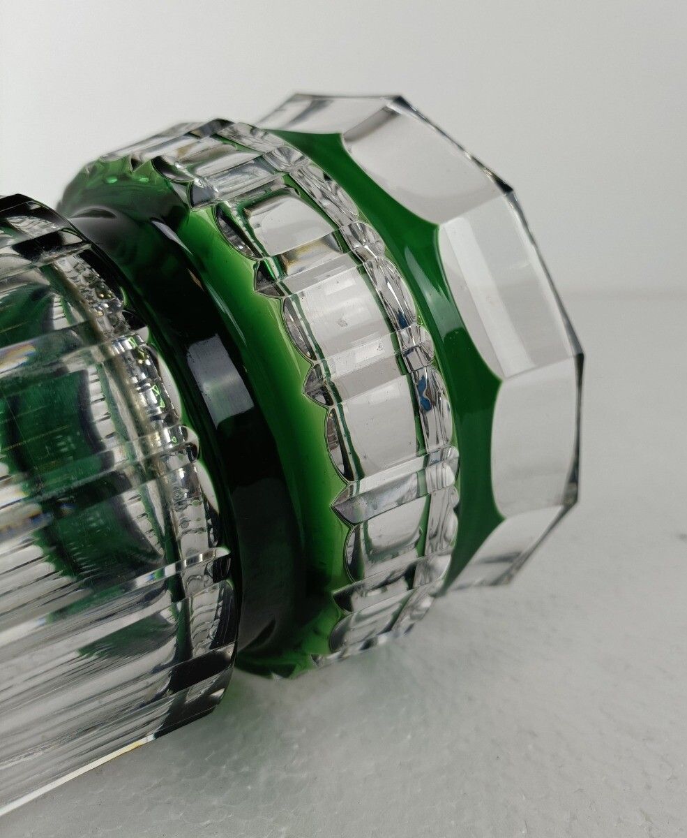 Green Cut To Clear Crystal Vase Val St Lambert Art Glass Etched Marking photo Home Decor