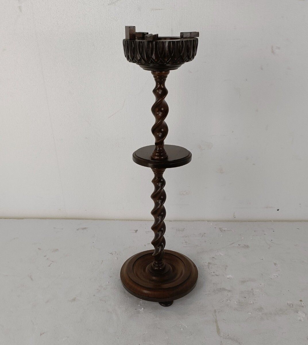 Ornate Carved Wood 2 Tier Barley Twist Pedestal Table Plant Bonsai Stand Smokers photo furniture
