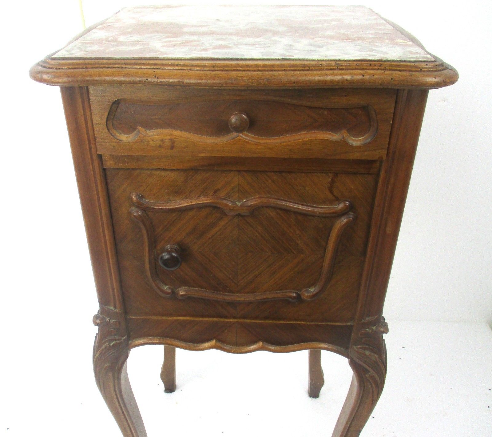 Antique  Marble Top And Inside Side Cabinet Table Night Stand Louis XV/VI Style photo for sale
