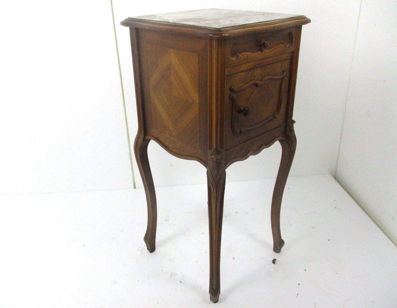 Antique  Marble Top And Inside Side Cabinet Table Night Stand Louis XV/VI Style photo vintage