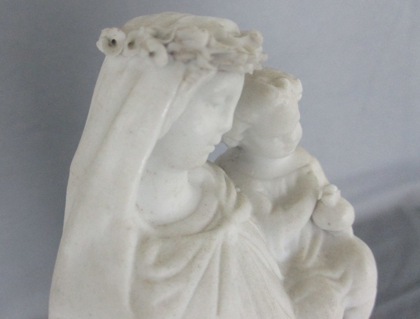 Antique Bisque Porcelain Statue Virgin Our Lady Mary Madonna With Infant Jesus G photo 142.0