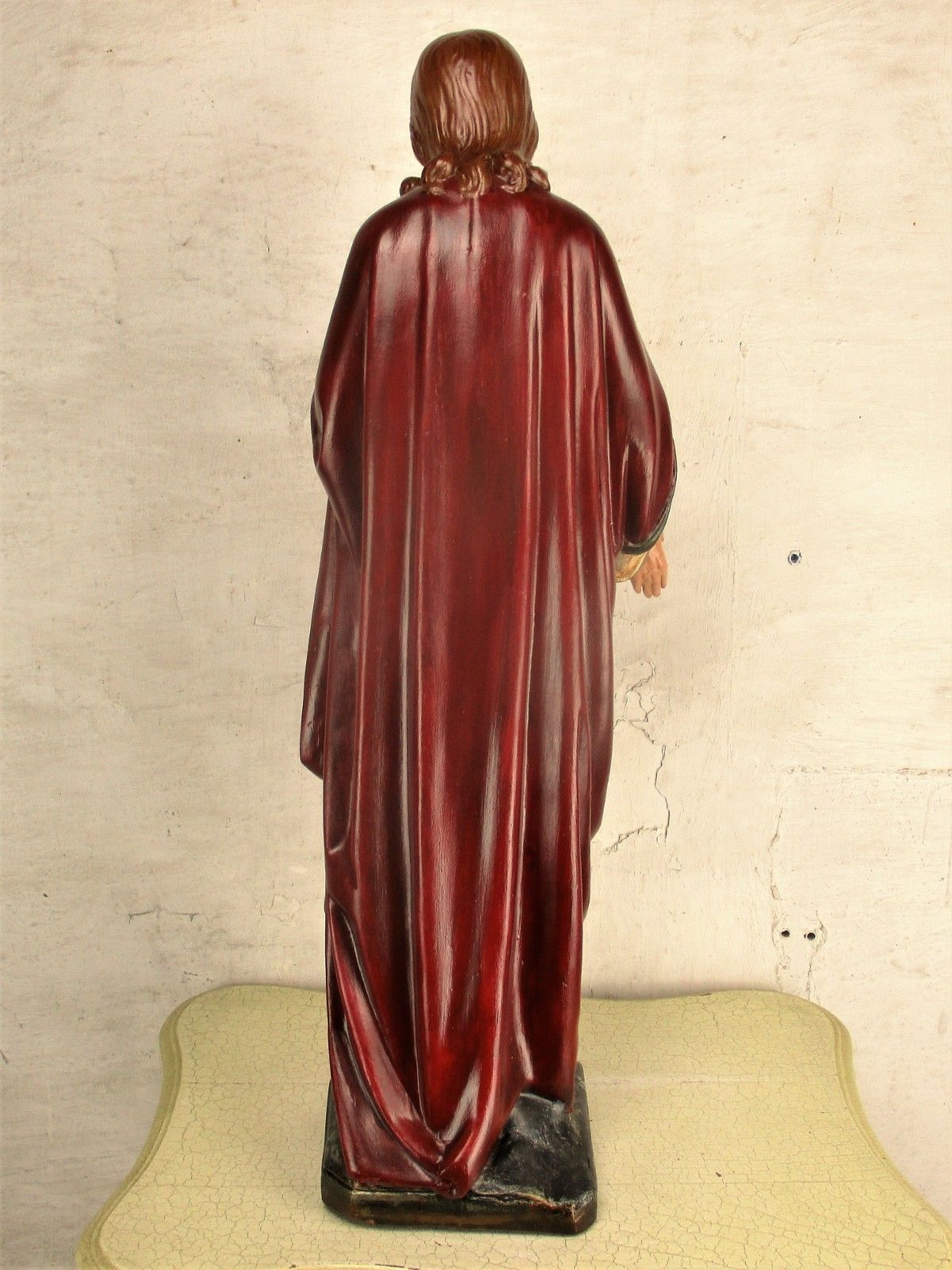 photo furniture Large Antique 1900 Church Chapel Statue Jesus Christ Sacred Heart Polychrome 33"