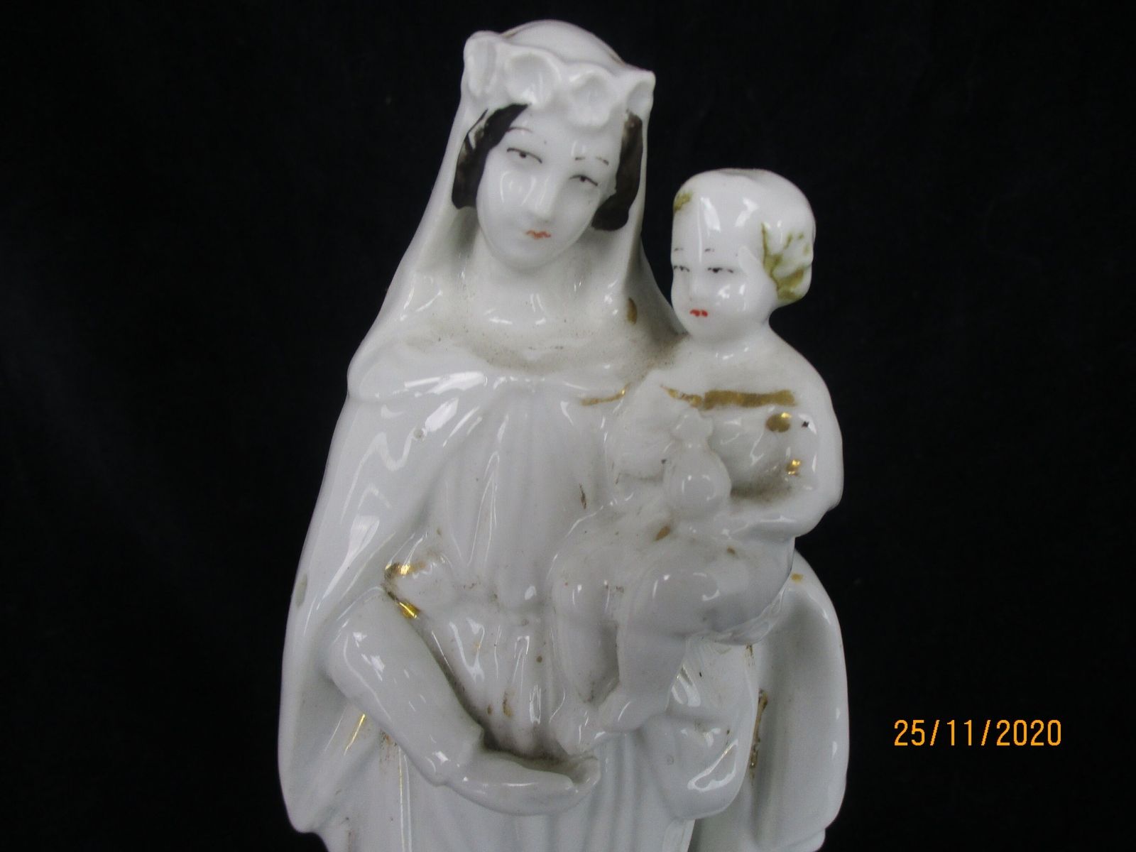 Antique 1900 Vieux Paris Porcelain Bisque Statue Virgin Mary Infant Jesus 9.44&Q photo furniture