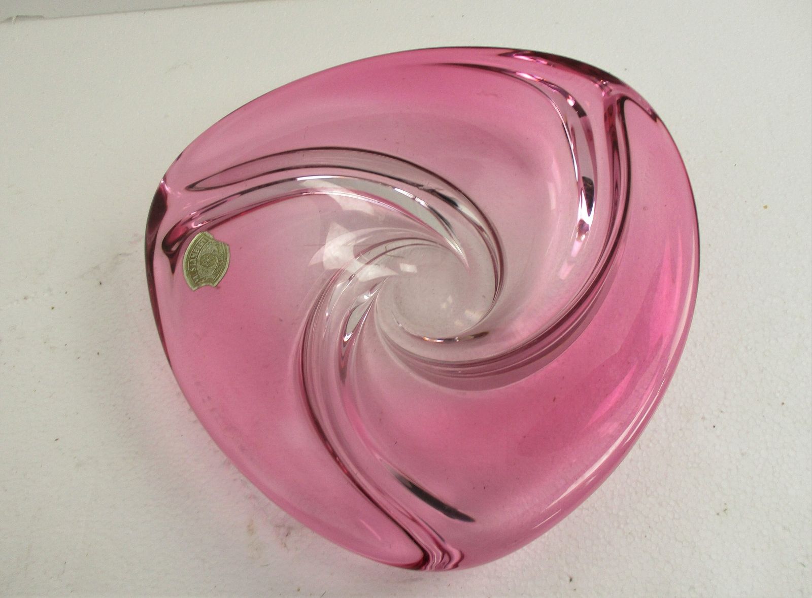 Val St Lambert Cranberry Red Bowl Dish Centerpiece Basket Swirled Art Glass Mark photo Home Decor
