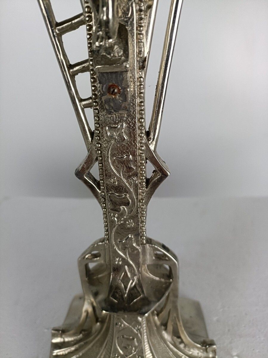 Modernist Standing Crucifix Silver Plated Spelter Tools Of Passion Cross Jesus C photo Art