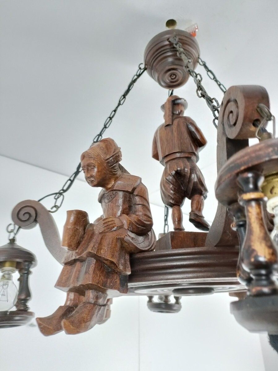 photo furniture Impressive Hand Carved Wooden Chandelier Breton Signed J C Lordeux France Figuri