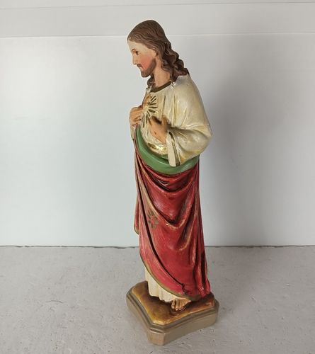 Neo Gothic Plaster Statue Jesus Christ Polychrome Holy Sacred Heart Antique photo Art