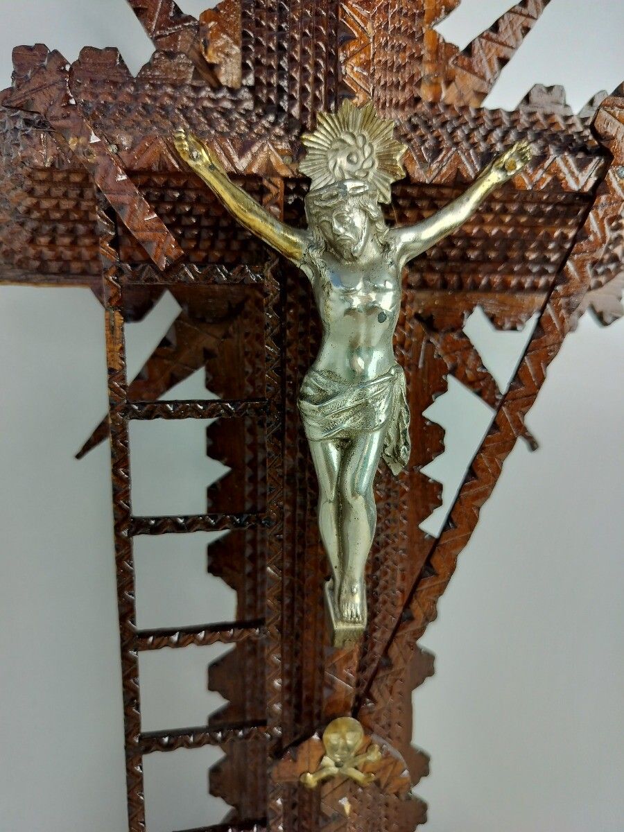 Tramp Trench Tramp Folk Art Standing Hand Made Wood Crucifix Tools Of Passion Wo photo furniture