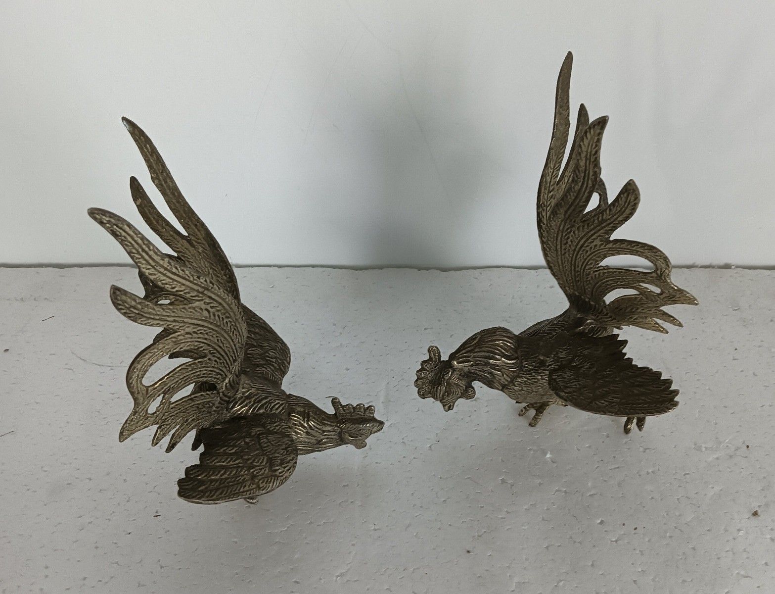 Couple Fighting Rooster Cocks Silver Colored Metal  Mid Century Modern photo furniture
