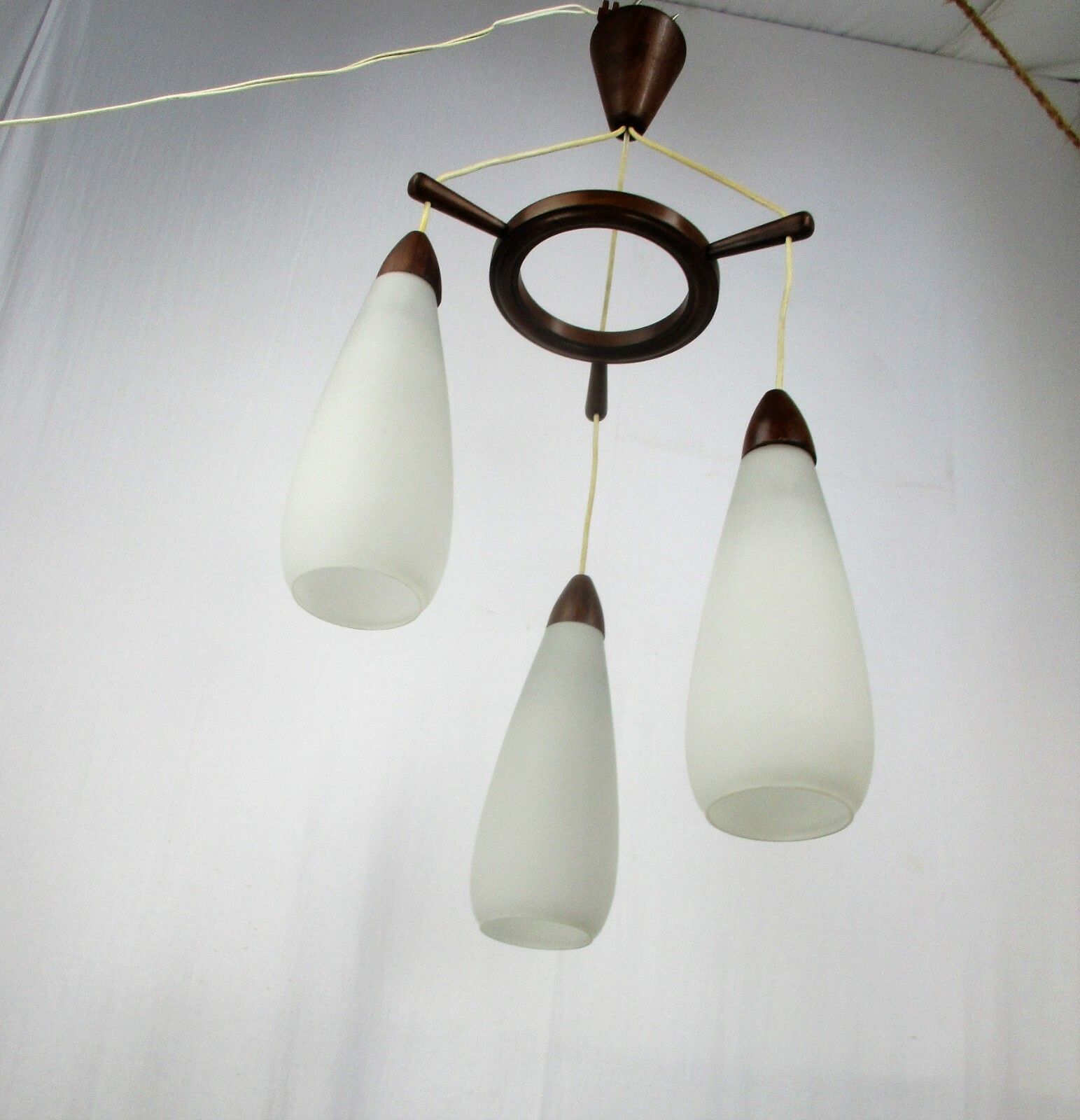 Danish Modern Chandelier Pendant Teak Atomic Scandinavian Style Louis Kalff photo Lighting