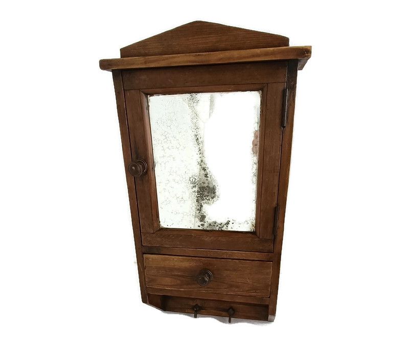 Medicine Cabinet, Apothecary, Pharmacy, Wall Hanging, Carved Wood, Towel Hooks B