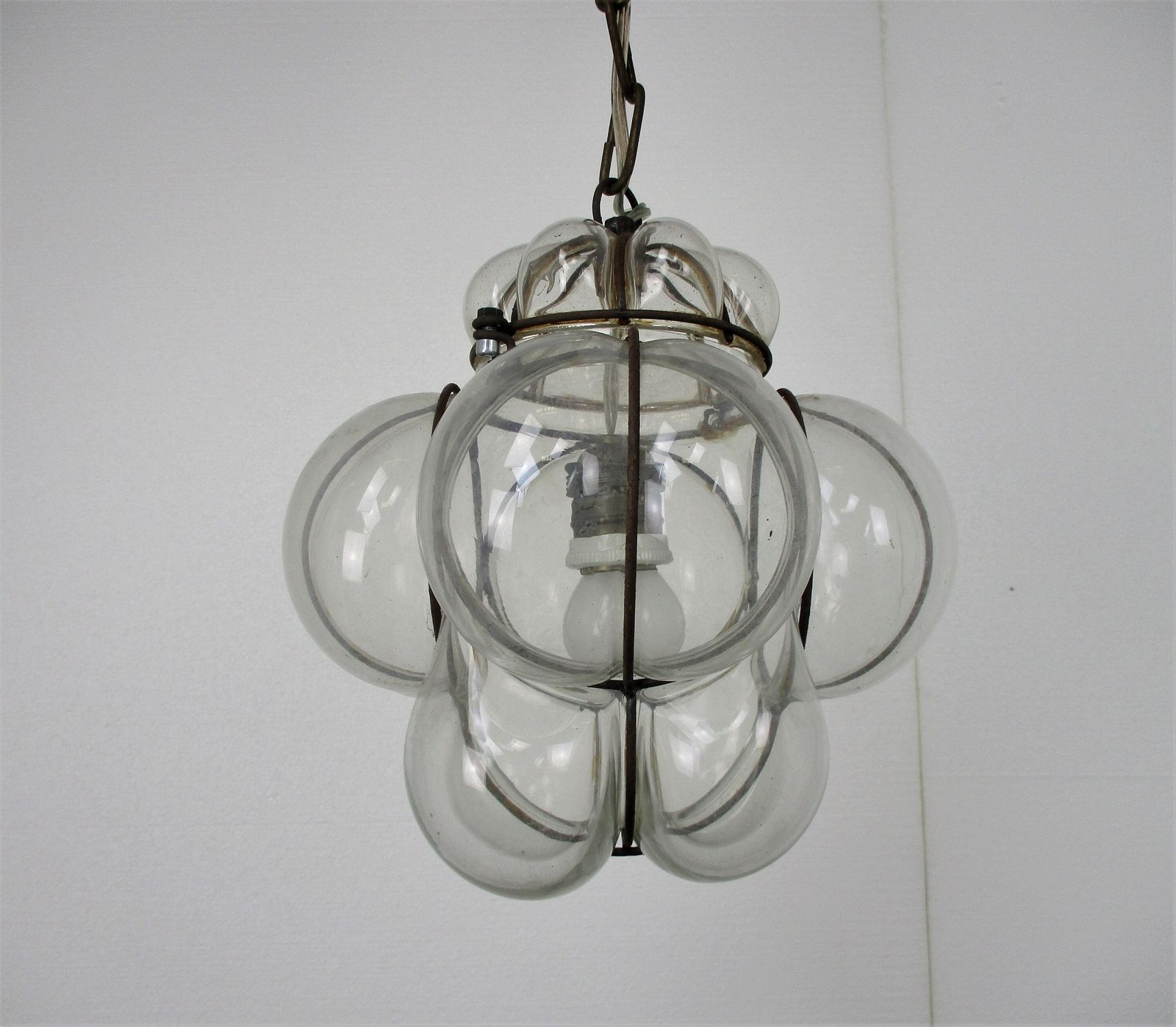 Caged Pendant Chandelier Clear Art Glass Ceiling Light Ali Baba Style Lamp Era M photo Lighting
