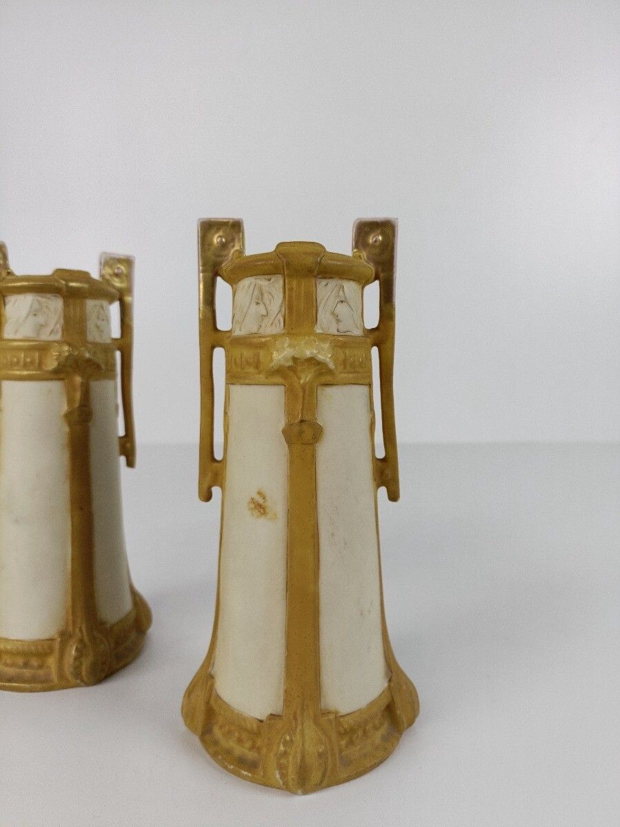 Royal Dux, Pair Vases Bisque, Faience, Art Nouveau  1900 Antique Bohemia Austria photo buy