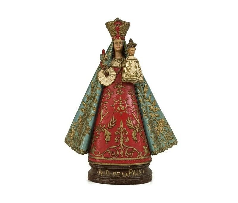 Vintage Statue Figurine Notre Dame De La Paix Plaster Polychrome Collector Very