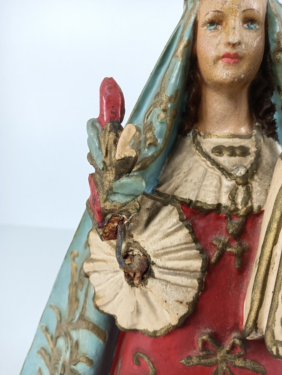 Vintage Statue Figurine Notre Dame De La Paix Plaster Polychrome Collector Very photo buy