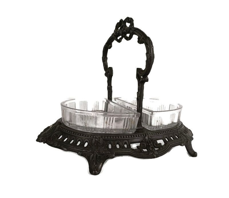Art Nouveau Candy Dish Centerpiece Piece De Table Orfevrerie Marked Metal Glass