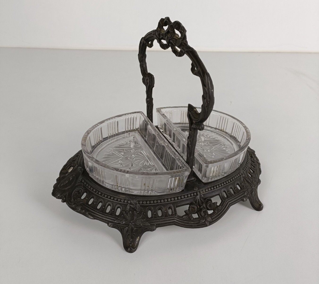 Art Nouveau Candy Dish Centerpiece Piece De Table Orfevrerie Marked Metal Glass photo furniture