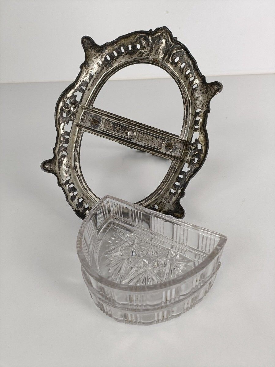 Art Nouveau Candy Dish Centerpiece Piece De Table Orfevrerie Marked Metal Glass photo vinterior