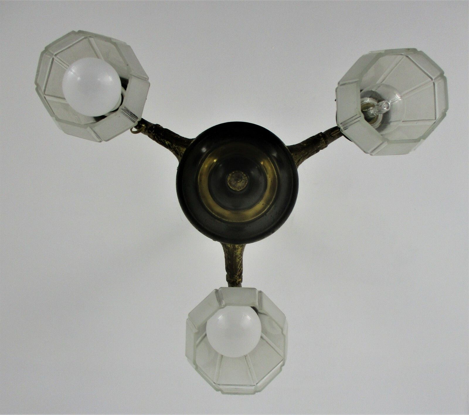 Gothic Brass Dragon Heads 3 Arms Lights Chandelier Lamp Art Deco Glass Shades photo furniture