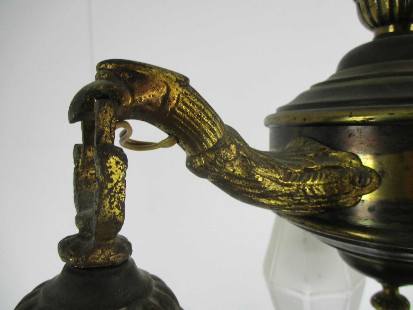 Gothic Brass Dragon Heads 3 Arms Lights Chandelier Lamp Art Deco Glass Shades photo buy